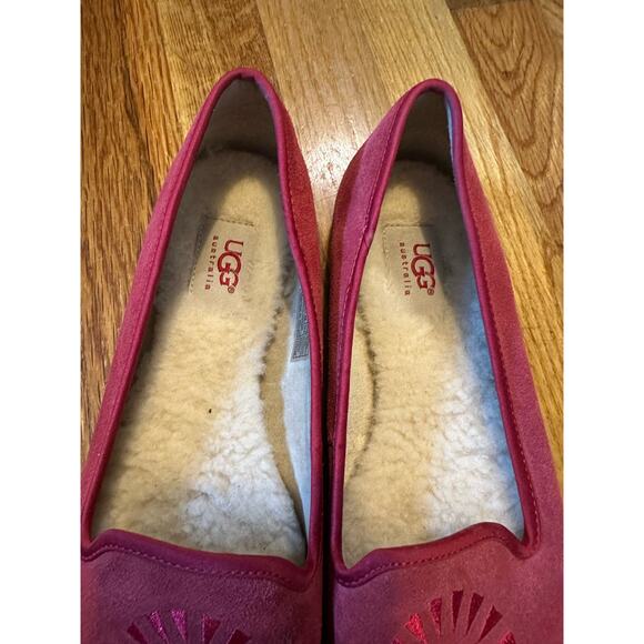 Ugg Alloway Leather Sheepskin Logo Pink Slip on Flats Shoes Women’s 8 Classic - Picture 3 of 9